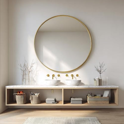 Sunniry Large Round Mirror 38 inch, Gold Circle Mirror, Brushed Metal Frame