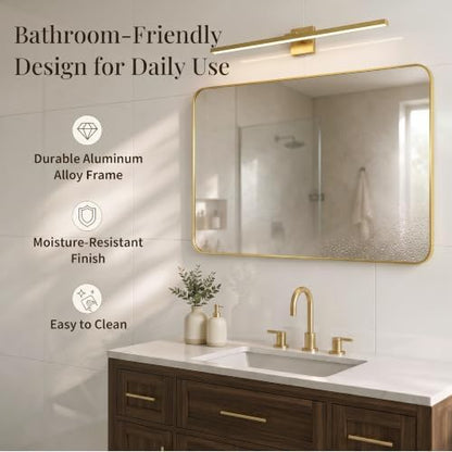 30x48 Inch Brushed Gold Rounded Rectangle Bathroom Vanity Mirror