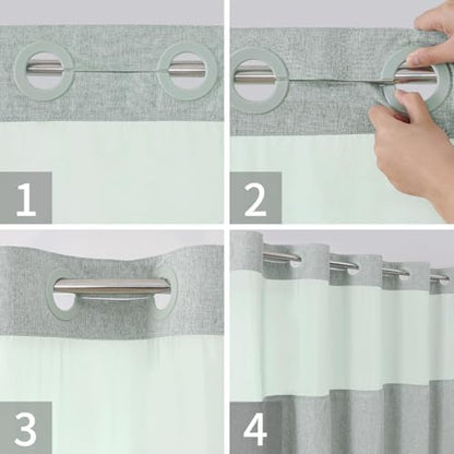 eachope No Hook Fabric Shower Curtain with Snap-in Liner,60x74 Sage Green