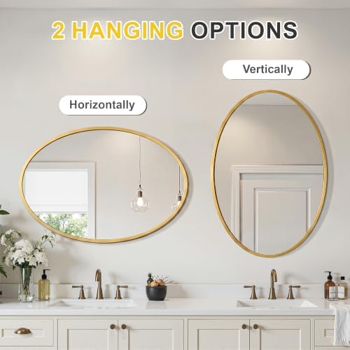 Oval Bathroom Mirror for Wall, 26"x38" Gold Bathroom Vanity Mirror