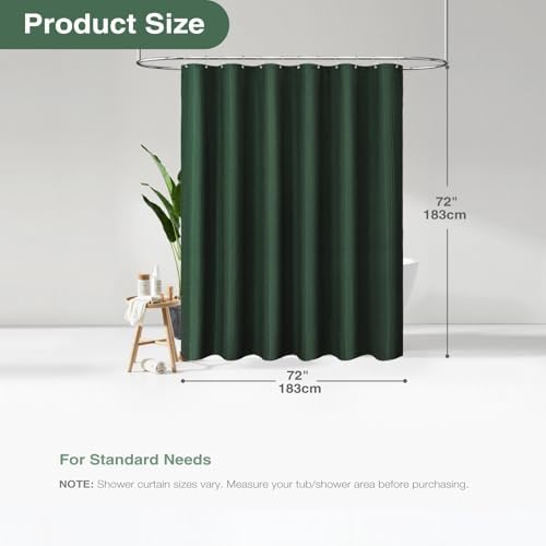 Dynamene Waffle Shower Curtain 256 GSM Heavy Duty Fabric 72"x72" Dark Green