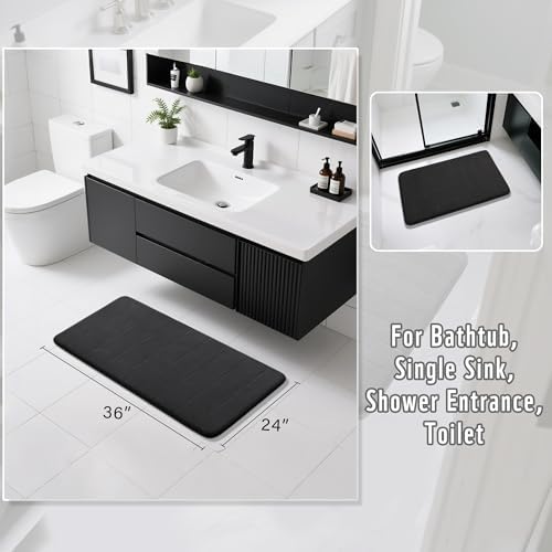 Yimobra Large Bath Mat 36"x24", Super Soft Quick Dry Memory Foam Bathroom Rug, Water Absorbent, Non Slip Backing Machine Washable for Tub Shower, Thick Comfort Support, Black