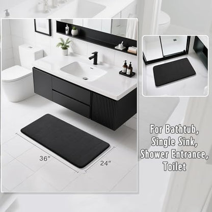Yimobra Large Bath Mat 36"x24", Super Soft Quick Dry Memory Foam Bathroom Rug, Water Absorbent, Non Slip Backing Machine Washable for Tub Shower, Thick Comfort Support, Black