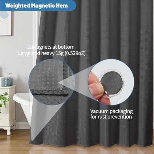 2-in-1 Waterproof Fabric Shower Curtain - No Separate Liner Needed, Hotel-Style Waffle Weave, Effortless Cleaning & Washable Bathroom Shower Curtain Set,72Wx72H,Chocolate Grey