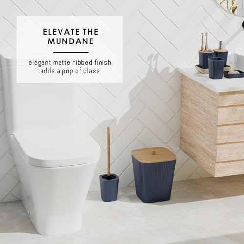 Clara Clark Bathroom Set - Navy Blue Bathroom Accessories Set, 6PC Bathroom Accessory Set, Bathroom Sets with Toilet Brush, Trash Can & Soap Dispenser