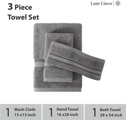 LANE LINEN Bathroom Towel Set 3 Piece Soft Absorbent Quick Dry - Cool Grey