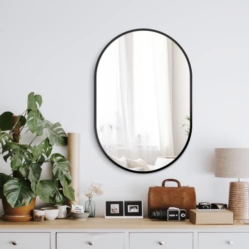 Delma 30x20 Black Oval Bathroom Mirror for Over Sink, Aluminum Frame