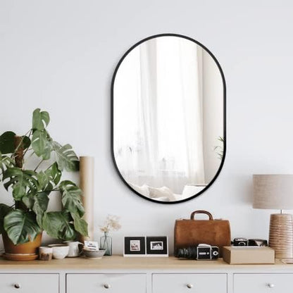 Delma 30x20 Black Oval Bathroom Mirror for Over Sink, Aluminum Frame