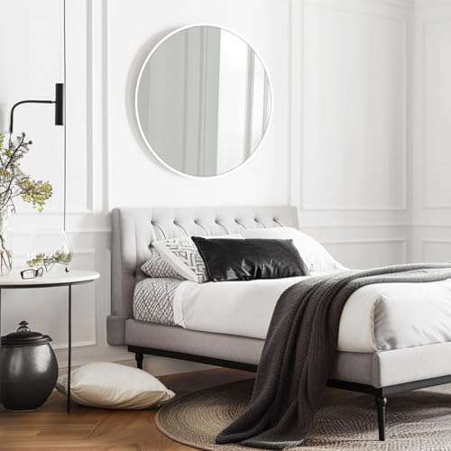White Circle Mirror 22 inch, Round Mirror, Matte White Metal Frame
