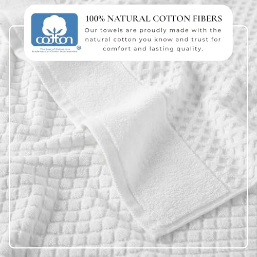 Great Bay Home Bath Towels - 100% Cotton 6 Piece Towel Set - Diamond Waffle Weave - Absorbent, Durable, Quick-Dry Towels for Bathroom (Optic White)