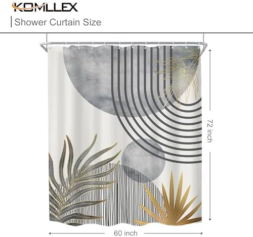 Mid Century Boho Abstract Gray Modern Gold Bathroom Shower Curtain Set