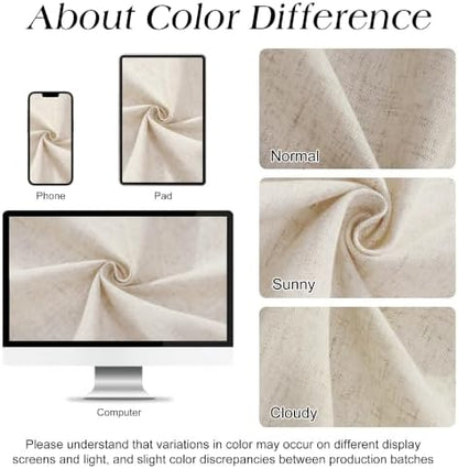 Naturoom Linen Shower Curtain 80 Inch Long for Bathroom Mousse White