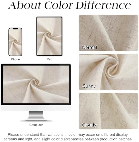 Naturoom Linen Shower Curtain 72 Inch Long for Bathroom Mousse White