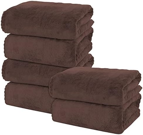 MOONQUEEN 6 Pack Premium Bath Towel Set - Quick Drying - Microfiber Coral Velvet Highly Absorbent Towels - Multipurpose Use as Bath Fitness, Bathroom, Shower, Sports, Yoga Towel (Wood Brown)