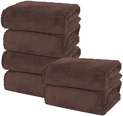 MOONQUEEN 6 Pack Premium Bath Towel Set - Quick Drying - Microfiber Coral Velvet Highly Absorbent Towels - Multipurpose Use as Bath Fitness, Bathroom, Shower, Sports, Yoga Towel (Wood Brown)