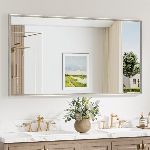 Keonjinn 55 x 30 Inch Brushed Nickel Large Bathroom Mirrors for Over Sink