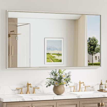 Keonjinn 55 x 30 Inch Brushed Nickel Large Bathroom Mirrors for Over Sink