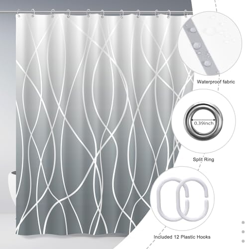 Striped Shower Curtain for Bathroom, Ombre Grey, 72" W x 72" L