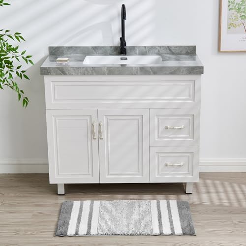 CozeCube Grey Striped 24"x16" Non Slip Washable Bath Mat