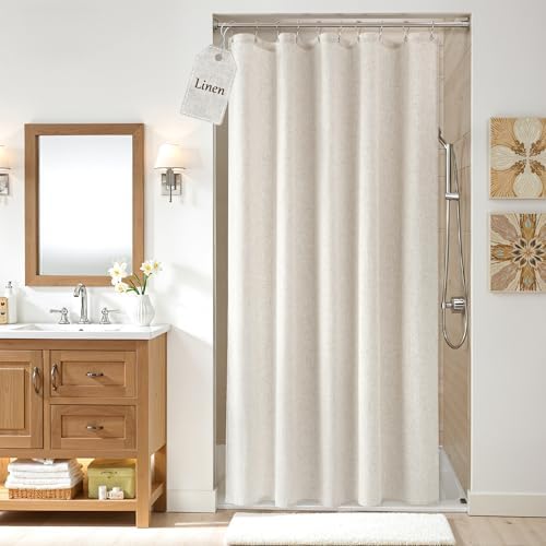 Nanspring Linen Shower Curtain for Bathroom 54x72 Inch 1 Panel Cream Beige