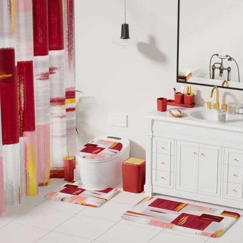XLHOMO Bathroom Accessories Set - 25PC Bathroom Set with Shower Curtain and Rugs, Burgundy Bathroom Set, Bathroom Accessory Set with Press-on Lid Trash Can, Soap Dispenser and Qtip Holders