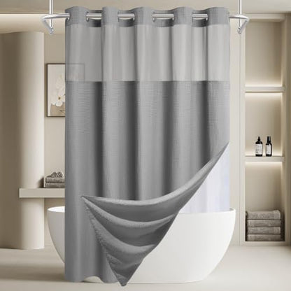 EUTXL Heavyweight No Hook Shower Curtain with Liner, Grey,71x98