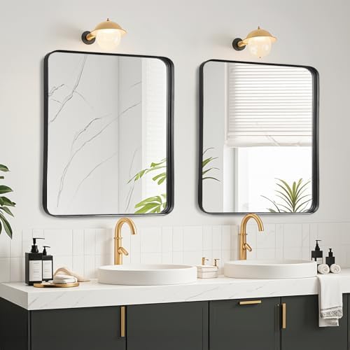 Black Bathroom Vanity Mirror Over Sink 30x30, Small Wall Square Mirror