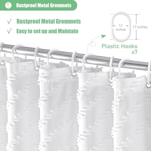 Dynamene Stall Boho Farmhouse Shower Curtain Tufted Chevron 42"x72" White