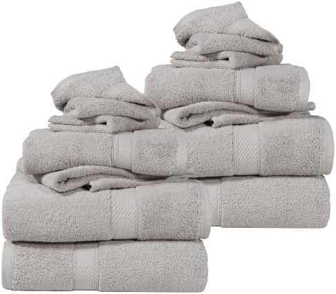 SUPERIOR Egyptian Cotton Ultra Plush & Absorbent, 12 Piece Set, Silver