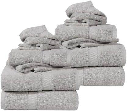SUPERIOR Egyptian Cotton Ultra Plush & Absorbent, 12 Piece Set, Silver