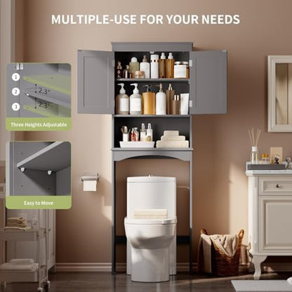 Gizoon Over the Toilet Storage Cabinet with Adjustable Shelf, Grey