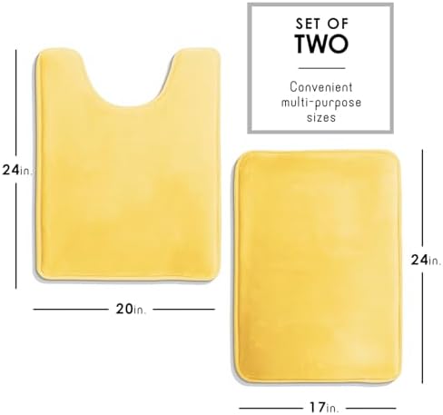 Clara Clark 2 Piece Bathroom Rugs, Velvet Memory Foam Bath Mat Set, Non-Slip Bath Rugs, Machine Wash, Dries Quickly, Ultra Soft Plush Bath Mats for Bathroom, 17 x 24 + Contour, Mellow Yellow