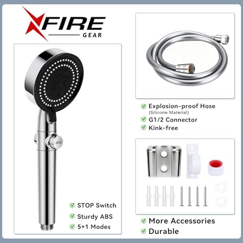 5+1 Mode High Pressure Replacement Silver RV Shower Head with Hose