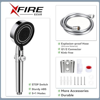 5+1 Mode High Pressure Replacement Silver RV Shower Head with Hose
