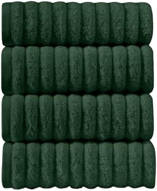 Elegant Comfort Luxury 100% Turkish Cotton Corduroy Ribbed 4 Pack Hand Towel Set 16 x 28 Inch - Absorbent, Super Soft, Quick Dry, Premium Towels for Bathroom, Gym, Spa and Hotel Use, Hunter Green