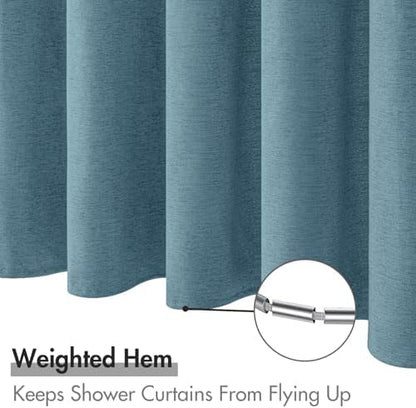 MIULEE Linen Fabric Shower Curtain Moonlight Blue W72*L72 12 Metal Hooks