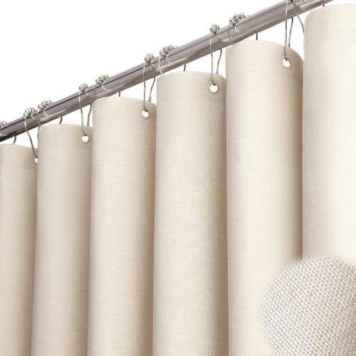 BTTN Extra Long Linen Textured Fabric Shower Curtain, 72x96, Beige/Cream