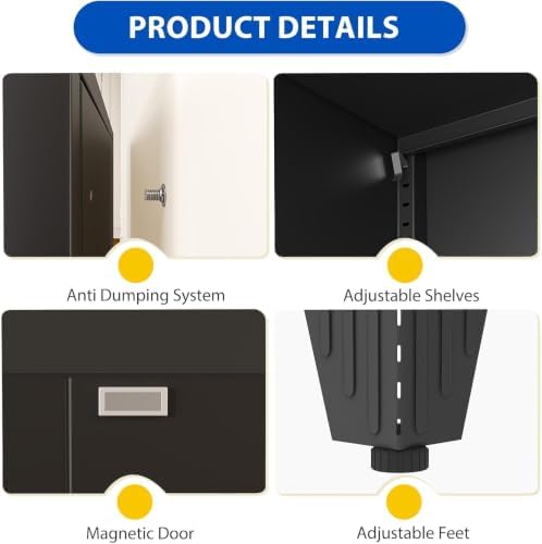 61" Metal Storage Cabinet with 2 Doors and 3 Adjustable Shelves,Black Farmhouse Kitchen Pantry Cabinet,Steel Garage Tool Cabinet,File Cabinetfor Home,Office,Dinning Living Room,Warehouse