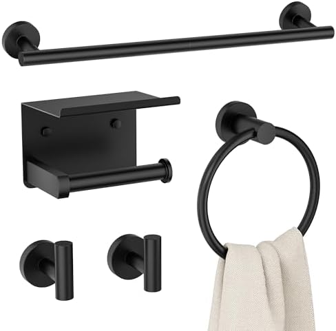 FORIOUS Bathroom Accessories, 5-Piece Bathroom Hardware Set - 24" Towel Bar