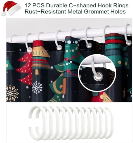 Shower Curtain Christmas, Holiday Shower Curtain Red Green Christmas Tree Snowflake ShowerCurtain Sets Waterproof Polyester Fabric Machine Washable Home Farmhouse Decor Bathroom Curtains