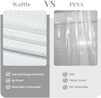 SORTTO No Hook Waffle Shower Curtain with Snap in Liner Set, 54x74, White