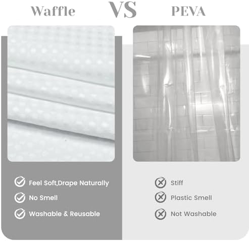 SORTTO No Hook Waffle Shower Curtain with Snap in Liner Set, 48x74, White