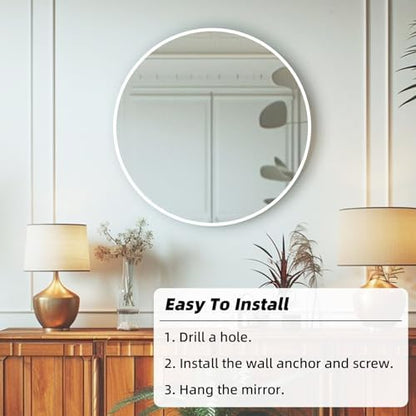 16 inch White Round Mirror, Circle Mirror, Matte White Metal Frame