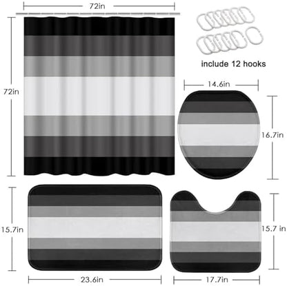 Bathroom Sets with Shower Curtain and Rugs 4 Pcs, Abstract Striped