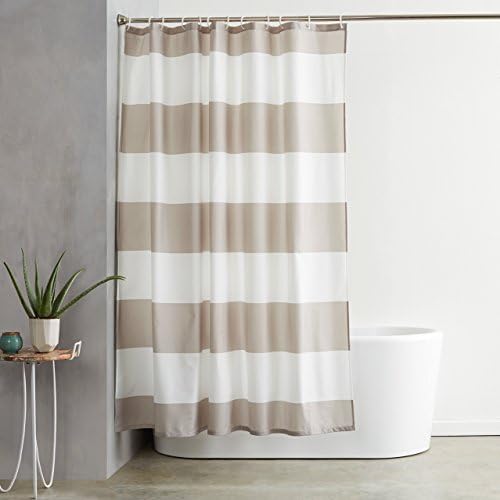 Amazon Basics Bathroom Shower Curtain, Water Resistant Fabric with Rust Proof Grommets & Hooks, Weighted Hem, Machine Washable, 72"x72", Light Brown, Beige