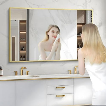 COFENY 36x55inch Bathroom Mirror, Gold Rectangle Mirror with Thin Metal Frame, Large Rectangular Wall Mirror for Bathroom, Living Room, Hair Salon, Big Farmhouse Mirror Hang Horizontal/Vertical