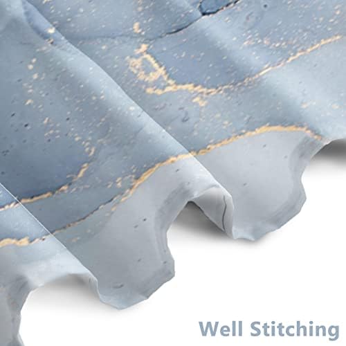 AWERT Small Half Size Stall Shower Curtain with 6 Hooks Shower Stall Curtain 36 x 72 Light Blue Marble Gold 36 inch Shower Curtain for Bathroom/RV and Camper (Blue Marble)