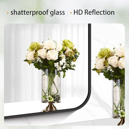 DESBING 24" x 48"Bathroom Mirror, Matte Black Wall Mirror with Metal Frame, Decorative Rectangular Vanity Mirror for Bedroom Bathroom Living Room Entryway (Horizontal/Vertical)