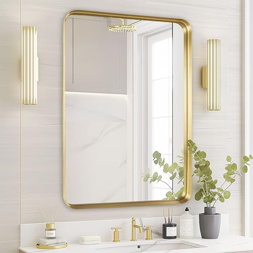 Gold Bathroom Vanity Mirror Over Sink 24x36, Large Wall Rectangle Mirror