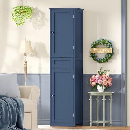 Iwell 66.9" Tall Bathroom Cabinet, Storage Cabinet with 2 Doors & 1 Drawer, Bathroom Storage Cabinets with Adjustable Shelves, for Living Room, Laundry Room, Home Office, Blue
